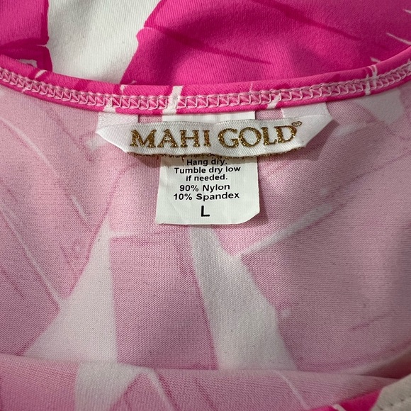💗🏝️MAHI GOLD Pink and White Palm Dress Large - Picture 3 of 5